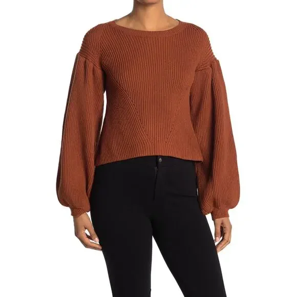 Maisie Peter Bishop Sleeve Sweater Rust Brown XS - Picture 2 of 11